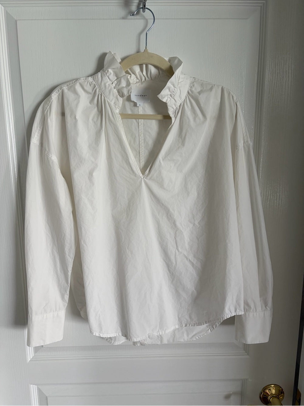 Sunday White Ruffled Neck Long-Sleeve Blouse